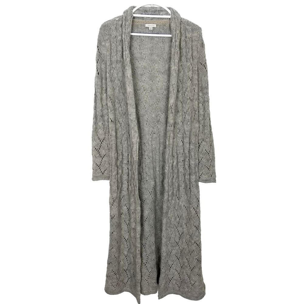 Garnet Hill Women's Knit Long Line Alpaca Blend Duster Cardigan Sz M Gray Open